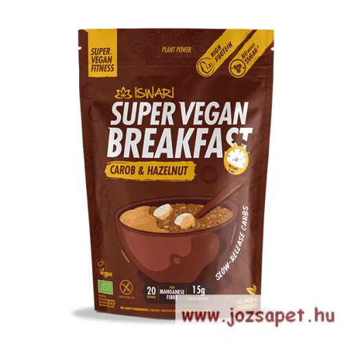 Super Vegan Reggeli Karob, Mogyoró, Protein 1200g, Gluténmentes, Laktózmentes, Bio