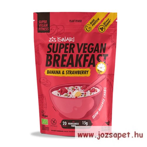 Super Vegan Reggeli Eper-Banán-Protein 1200g Gluténmentes, Laktózmentes, Bio