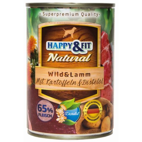 Happy&Fit Natural Dog Konzerv Vadhús & Bárány Burgonyával & Sáfrányolajjal 400g