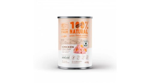 Fresh Farm CHICKEN Whole Chunks with PUMPKIN AND APPLE - chunks in sauce 400g - konzerv falatok szószban csirkével kutya számára 100% Natural