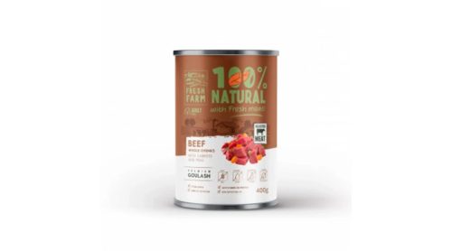 Fresh Farm BEEF Whole Chunks with CARROTS AND PEAS - chunks in sauce 400g - konzerv falatok szószban marhahússal kutya számára 100% Natural