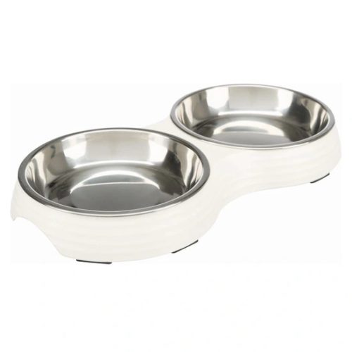 Trixie Tál Fém/Melamin Macskának 0,9L/23cm 2x0,2 l/ 13 cm/27x3x4cm Fehér