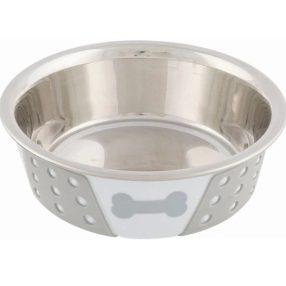 Trixie szilikonnal bevont fém tál 0,4l/14cm fehér/szürke