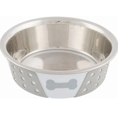 Trixie szilikonnal bevont fém tál 0,4l/14cm fehér/szürke
