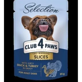   Club 4 Paws Premium Plusz Alutasakos Válogatás Kacsa és Pulykahússal szószban 85g