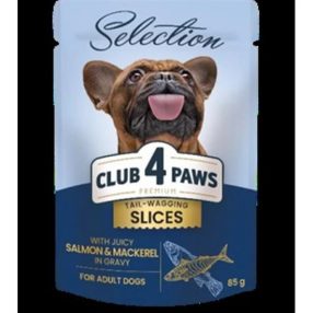   Club 4 Paws Premium Plusz Alutasakos Válogatás Lazaccal és Makrélával Szószban 85g