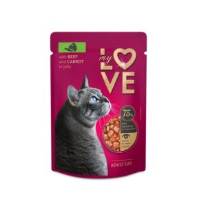   My Love teljes értékű, szaftos alutasak felnőtt macskáknak Marha sárgarépával -zselében 85g