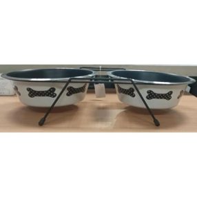   Speciális dupla etetőtál tartó, 2db tállal, gumis lábakkal - felső 21cm / alsó 15,5cm, 2x1,60l