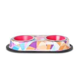   Raintech Rozsdamentes dupla etetőtál, színes, mintás, gumiperemes -  felső 11,5cm/alsó 6,0cm, 2x0,2l