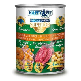   Happy&Fit Superior Dog Monoprotein Konzerv Friss Vaddisznóhús sütőtökkel, burgonyával 400g