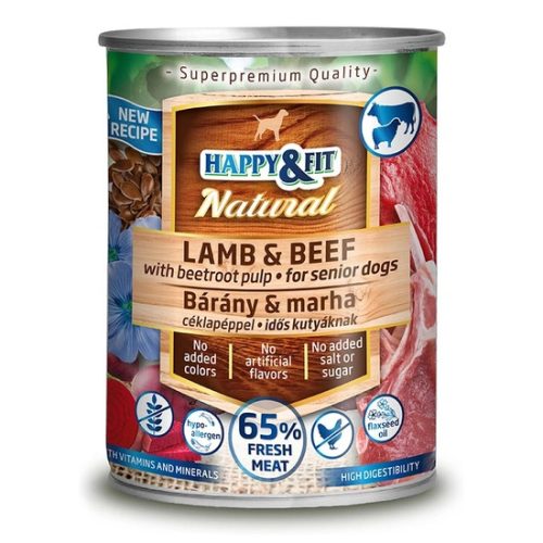 Happy&Fit Natural Dog Konzerv Senior Bárány&Marha céklapéppel 400g