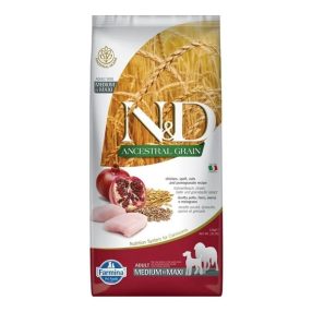   N&D Dog Ancestral Grain csirke, tönköly, zab & gránátalma adult medium & maxi 12kg