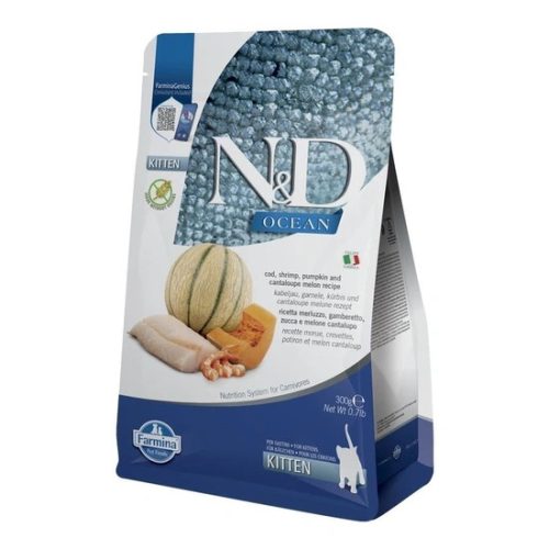 N&D Ocean Cat tőkehal,garnéla,sütőtök & sárgadinnye Kitten 300g
