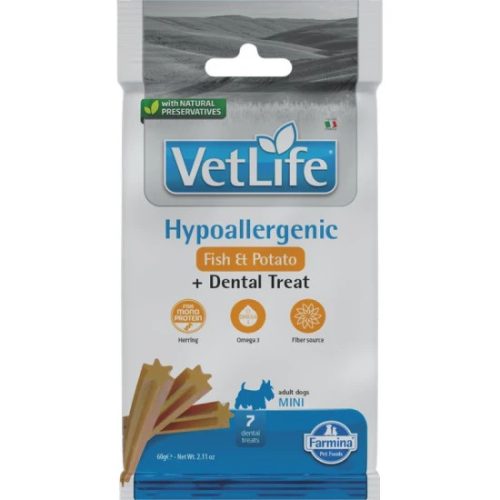 Vet Life Natural Diet Dog Jutalomfalat Hypo Fish&potato Adult Mini 60g