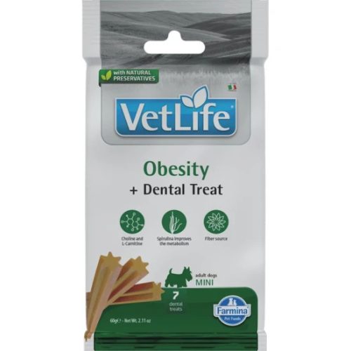 Vet Life Natural Diet Dog Jutalomfalat Obesity Adult Mini 60g