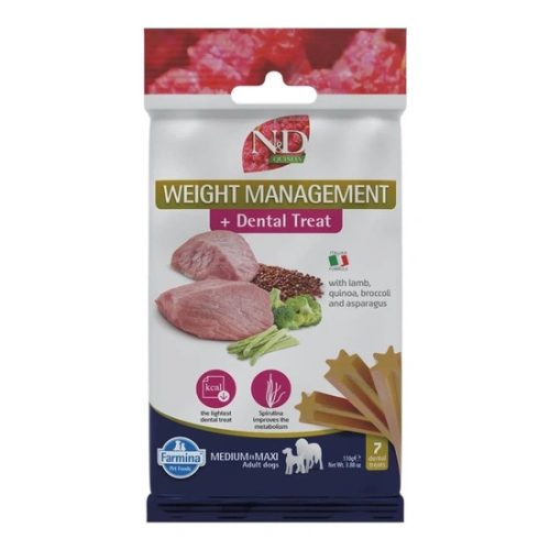 N&D Quinoa Dog Jutalomfalat Dental Weight Man. Lamb Adult Med&Max 100g
