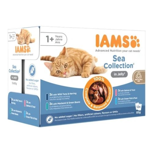 Iams Cat Delights alutasak Sea in jelly Multipack, többféle halas íz, zamatos aszpikban 12x85g