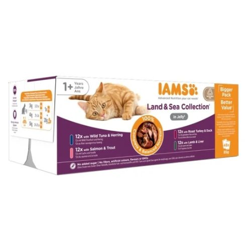 Iams Cat Delights alutasak Land & Sea Multipack Aszpikban nedves macskatáp 48x85g