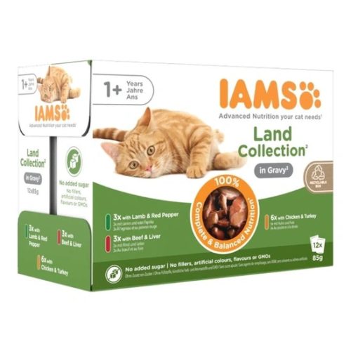 Iams Cat Delights alutasak Land in gravy Multipack, többféle íz, ízletes szószban 12x85g