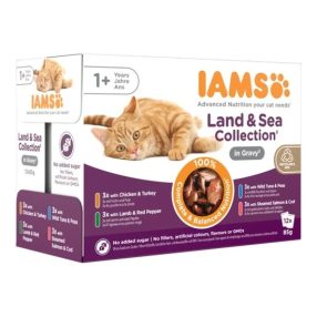   Iams Cat Delights alutasak Land & Sea in gravy Multipack, többféle íz, ízletes szószban 12x85g