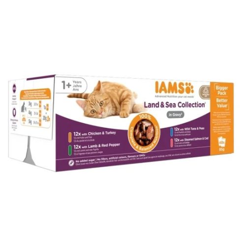 Iams Cat Delights alutasak Land & Sea Multipack Szószban nedves macskatáp 48x85g