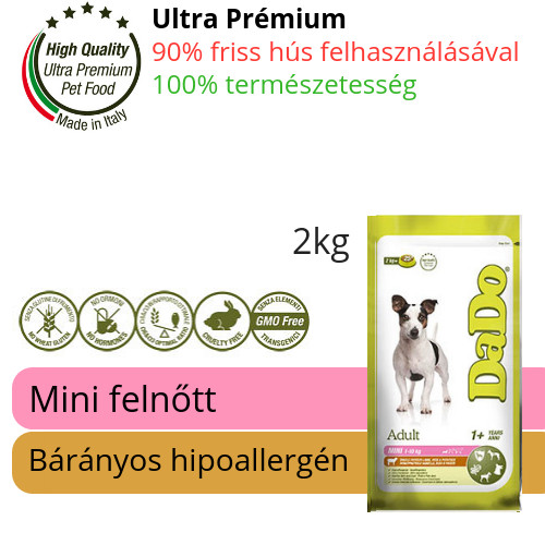 DaDo hipoallergén felnőtt bárányos kutyatáp mini kutyáknak 2 kg (Adult Mini Breed Lamb & Rice)