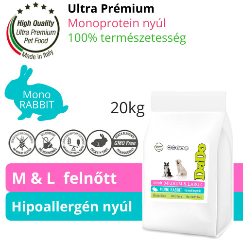 DaDo Nyulas Hipoallergén Kutyatáp felnőtt kutyáknak (M-L) 20 Kg