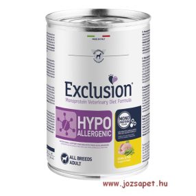   Exclusion hipoallergén kutyakonzerv fürj és borsó, quail and pea 400g