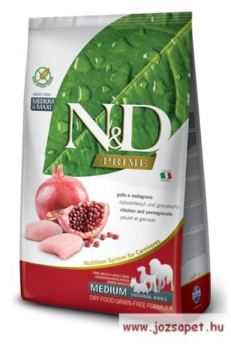 N&D Dog Prime Grain Free Csirke Gránátalma Adult Medium&Maxi 12kg
