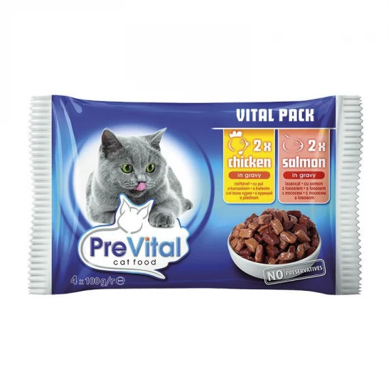 Prevital Alutasakos Macskaeledel Csirke-Lazac 4x100g Multipack