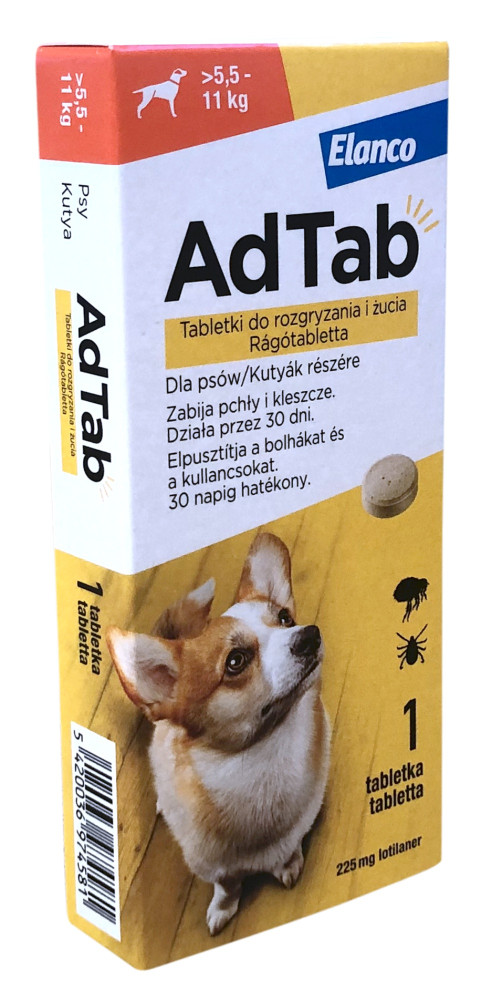 AdTab 225 mg rágótabletta kutyák részére (> 5,5–11 kg)