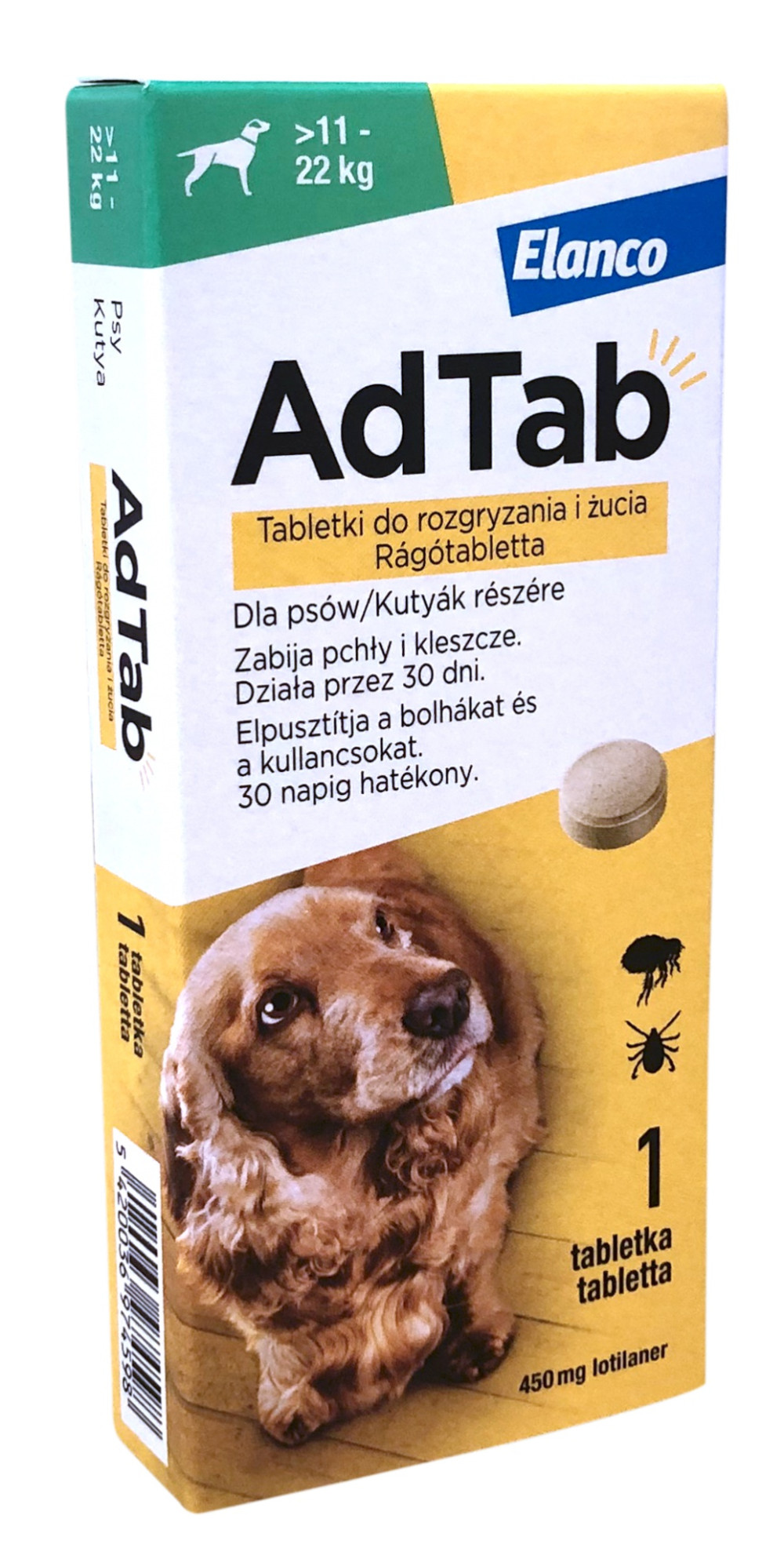 AdTab 450 mg rágótabletta kutyák részére (> 11–22 kg)